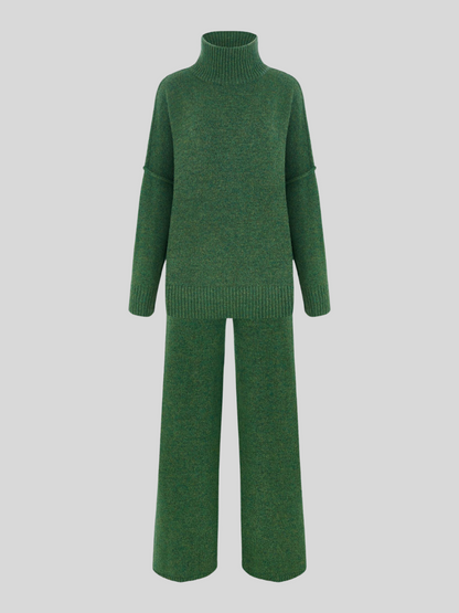 Plain Turtleneck Knit Pants Set