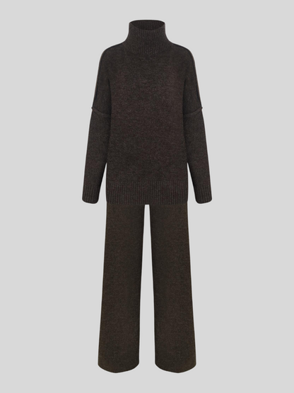 Plain Turtleneck Knit Pants Set