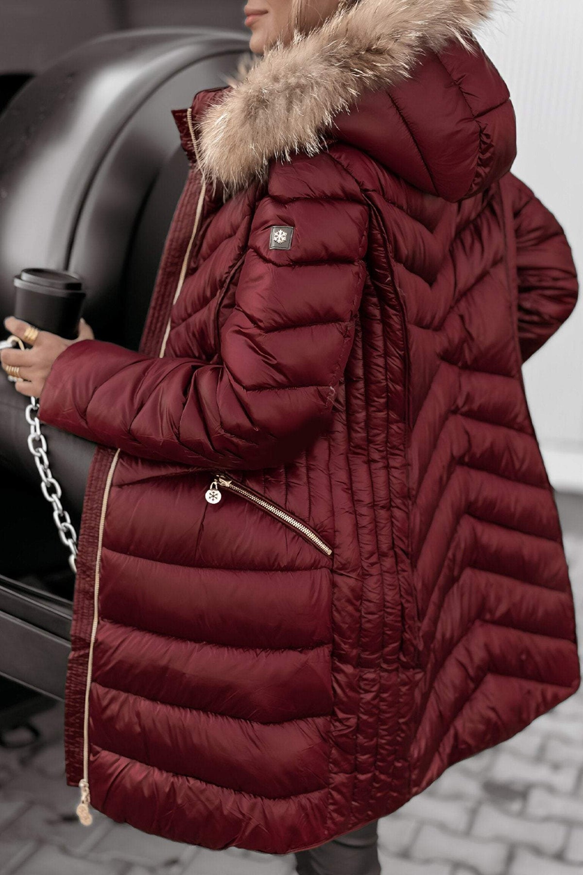 Warmer Wintermantel aus Baumwolle mit Kapuze für Damen